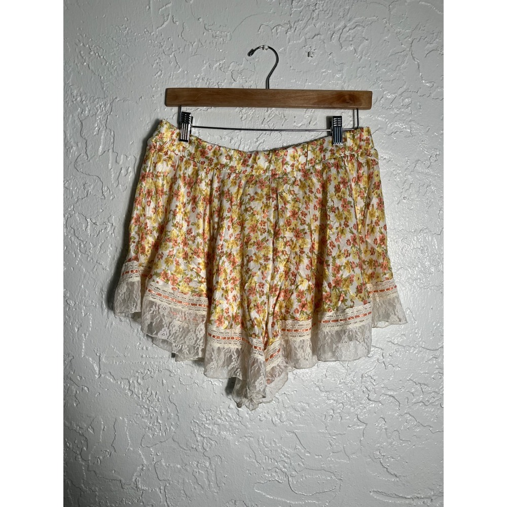 Intimately Free People Floral Lace Trim Lounge Shorts Yellow Orange Large